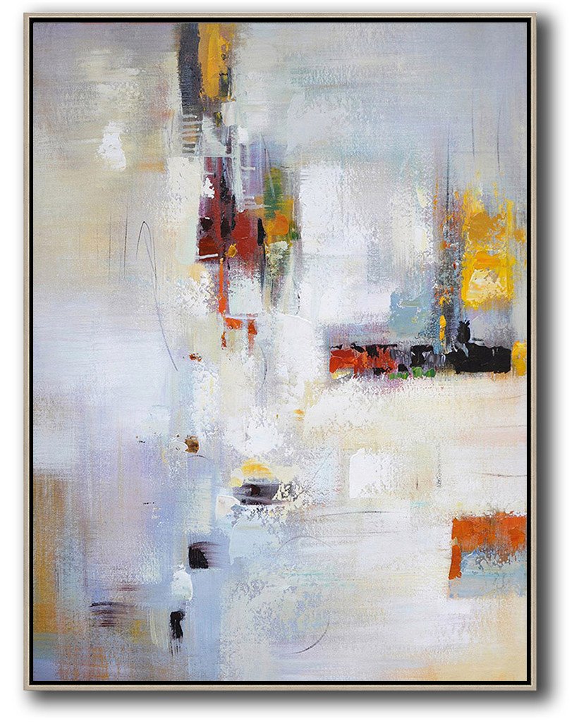 Extra Large Acrylic Painting On Canvas,Vertical Palette Knife Contemporary Art,Modern Art Abstract Painting,Purplish Grey,White,Red,Yellow,Brown.etc